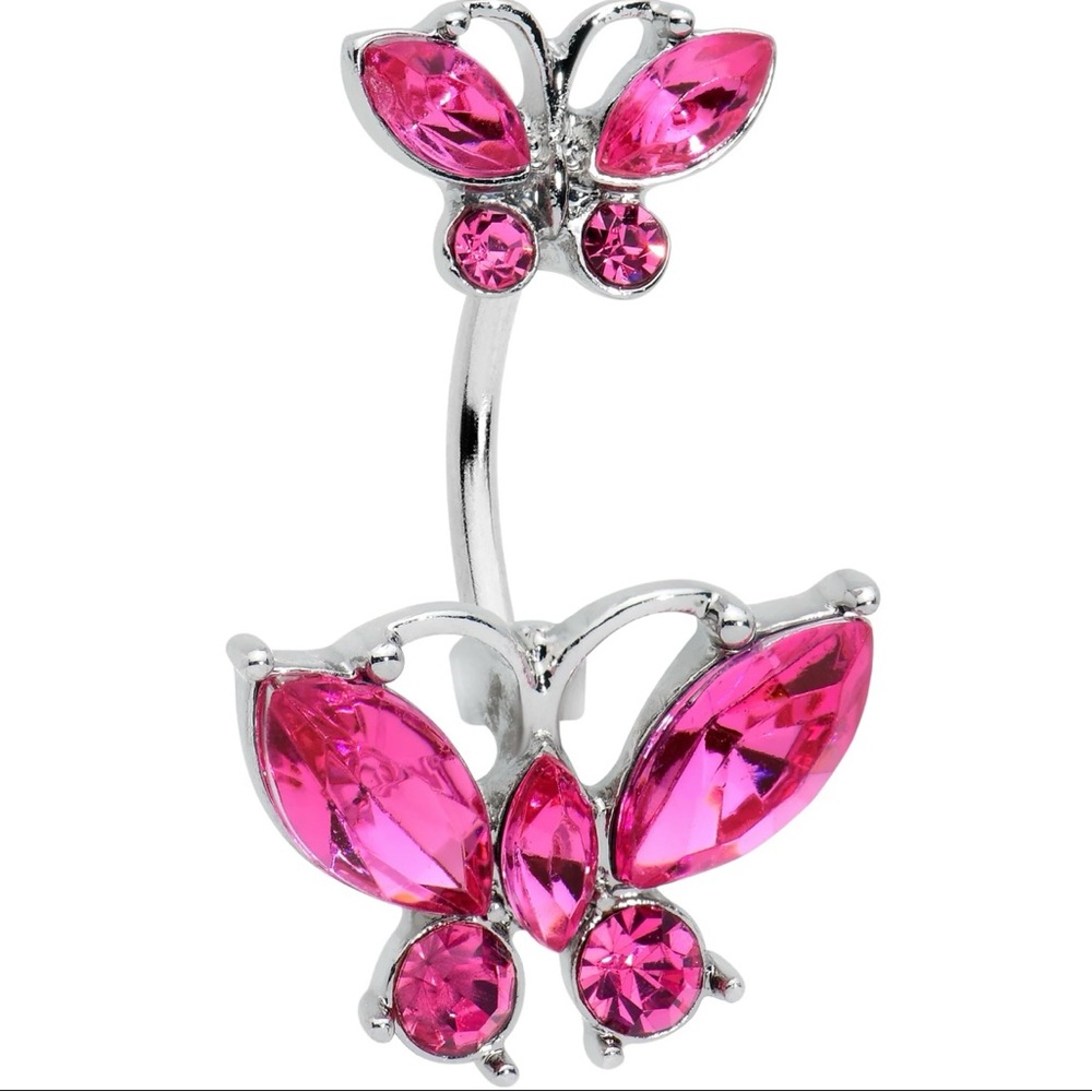 Pink butterfly belly ring